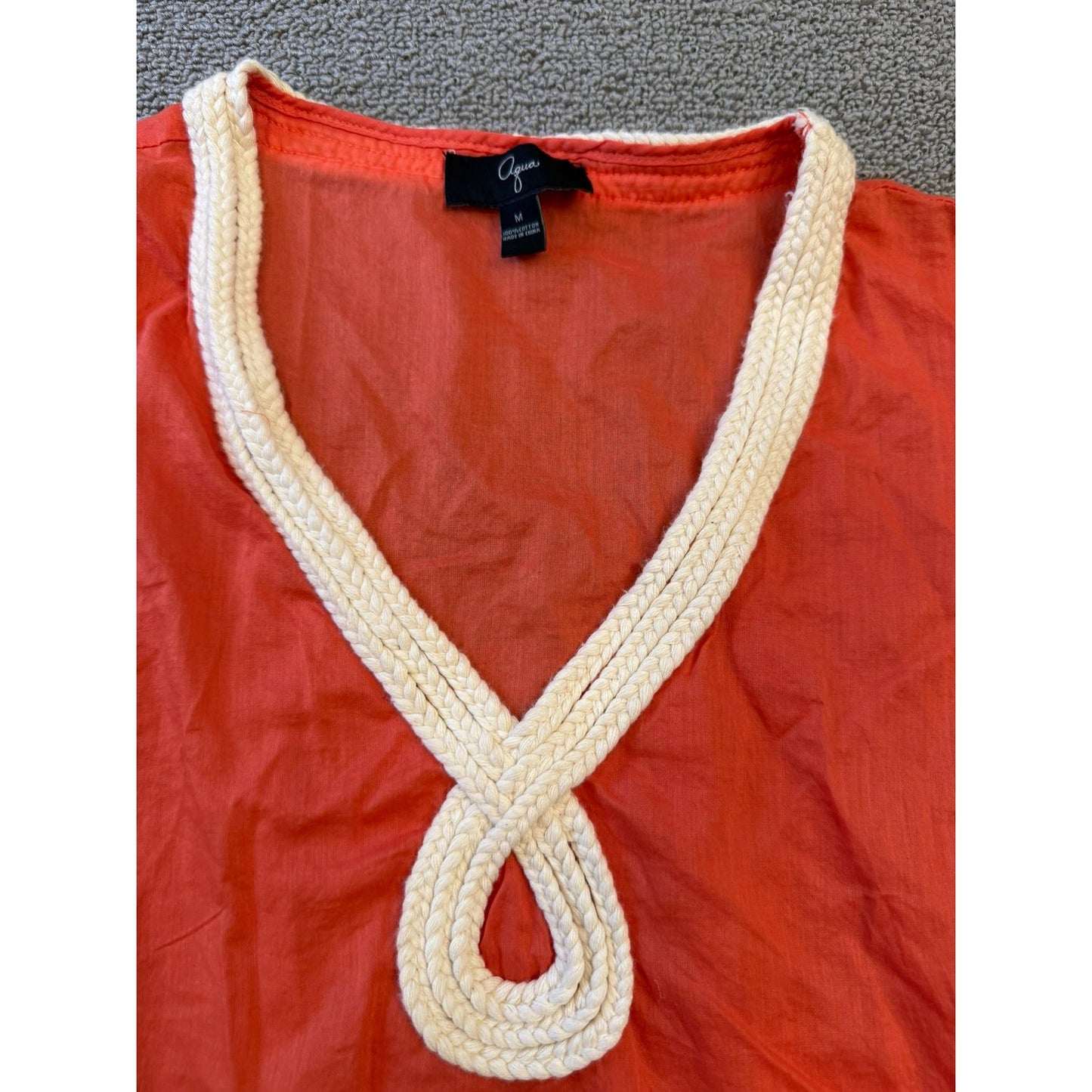 Aqua Woman Medium Orange Tunic Dress Crochet Trim