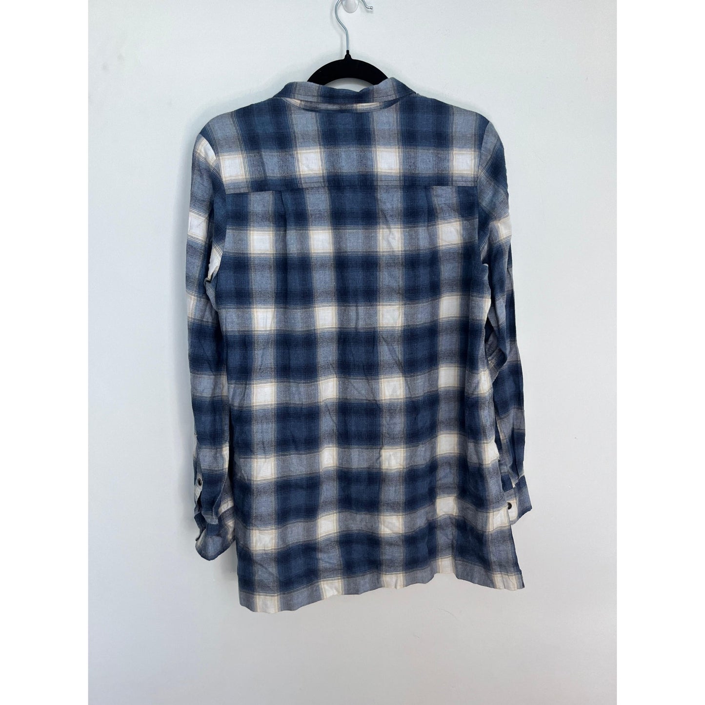 Pendleton Plaid Half Zip Shirt Women M Blue White Flannel Long Sleeve