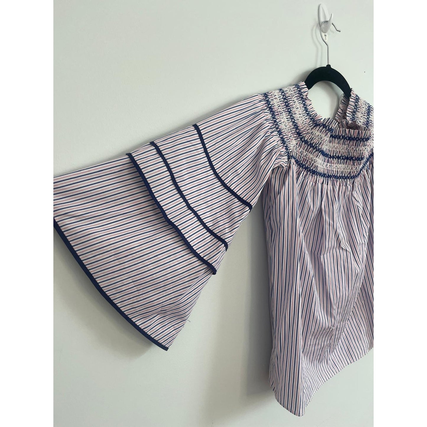 Parker Smocked Blouse Women XS Striped Bell Sleeve Ruffle Boho Top