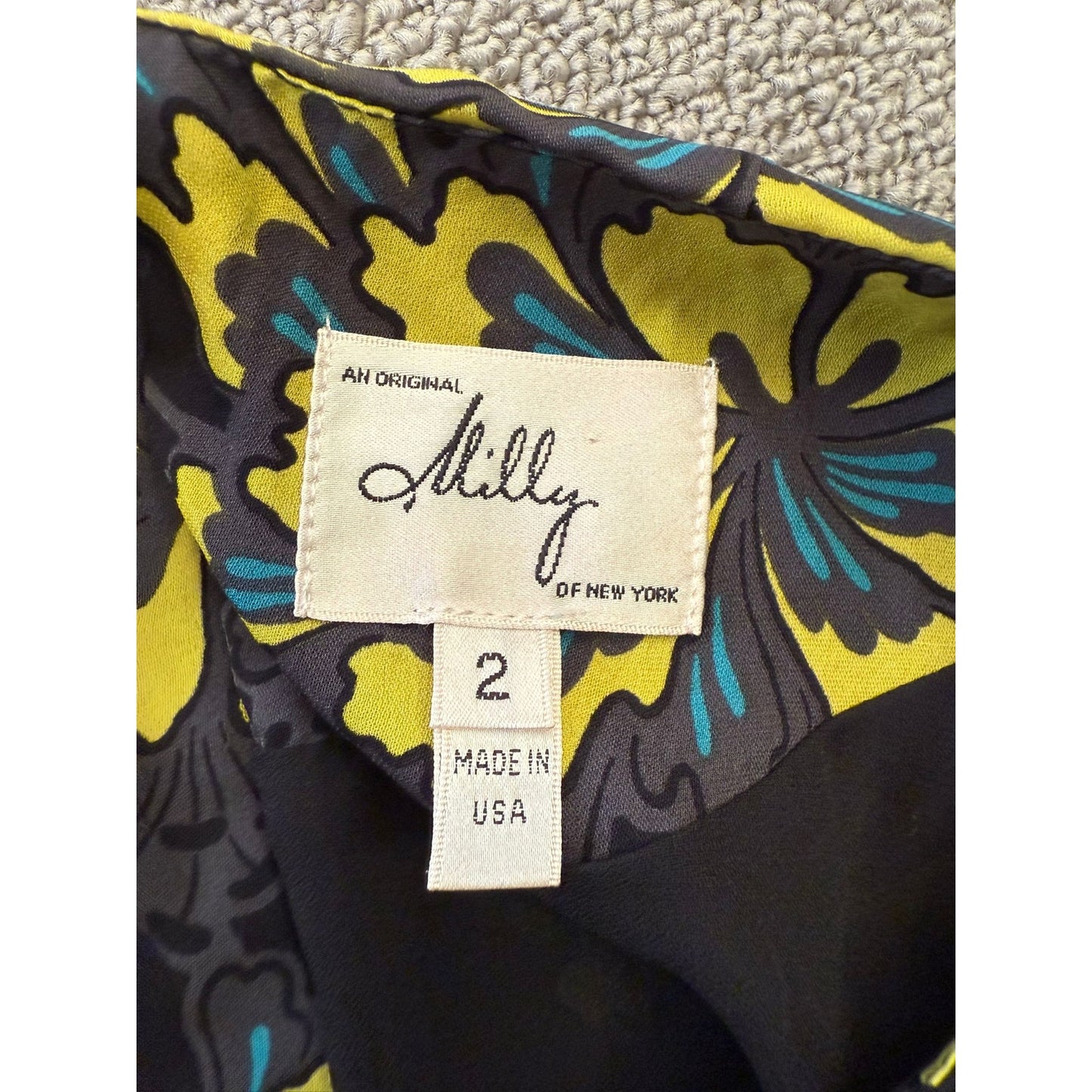 Original Milly Women's Size 2 Black Yellow Floral Mini Dress Long Sleeve