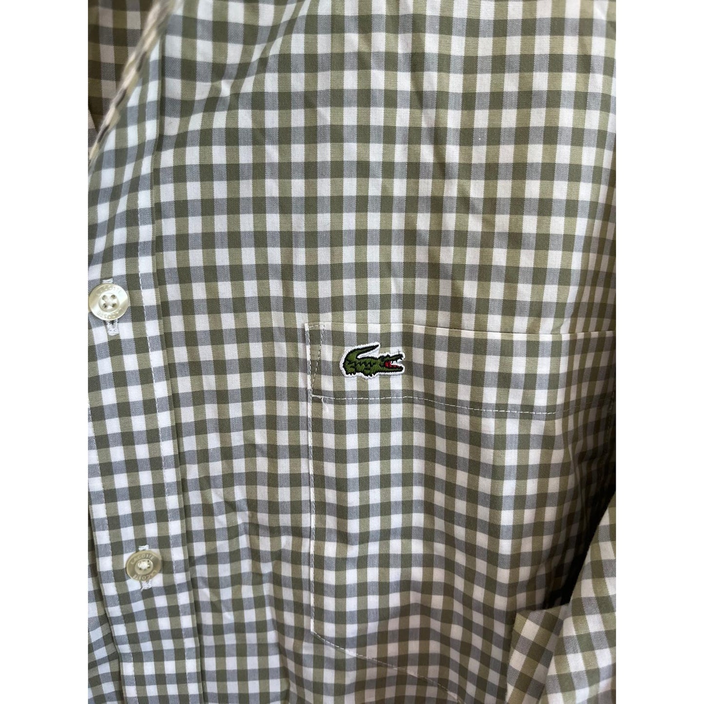 Lacoste Button Down Shirt Men 2XL Green White Check Long Sleeve Casual