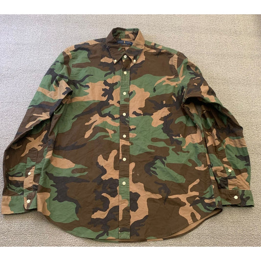 Ralph Lauren Men's Large Green Camo Classic Fit Long Sleeve Button Shirt