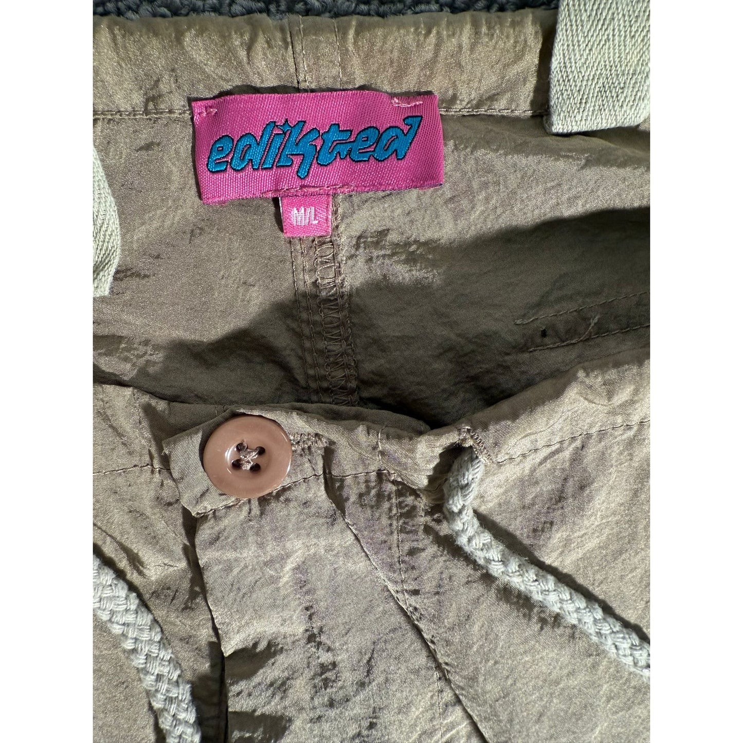 Edikted Beige Women Medium/Large Nylon Drawstring Cargo Jogger Pants