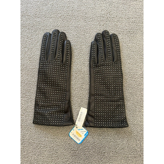 Carolina Amato Women's Size 7.5 Black Studded Lambskin Cashmere Lined Gloves NWT