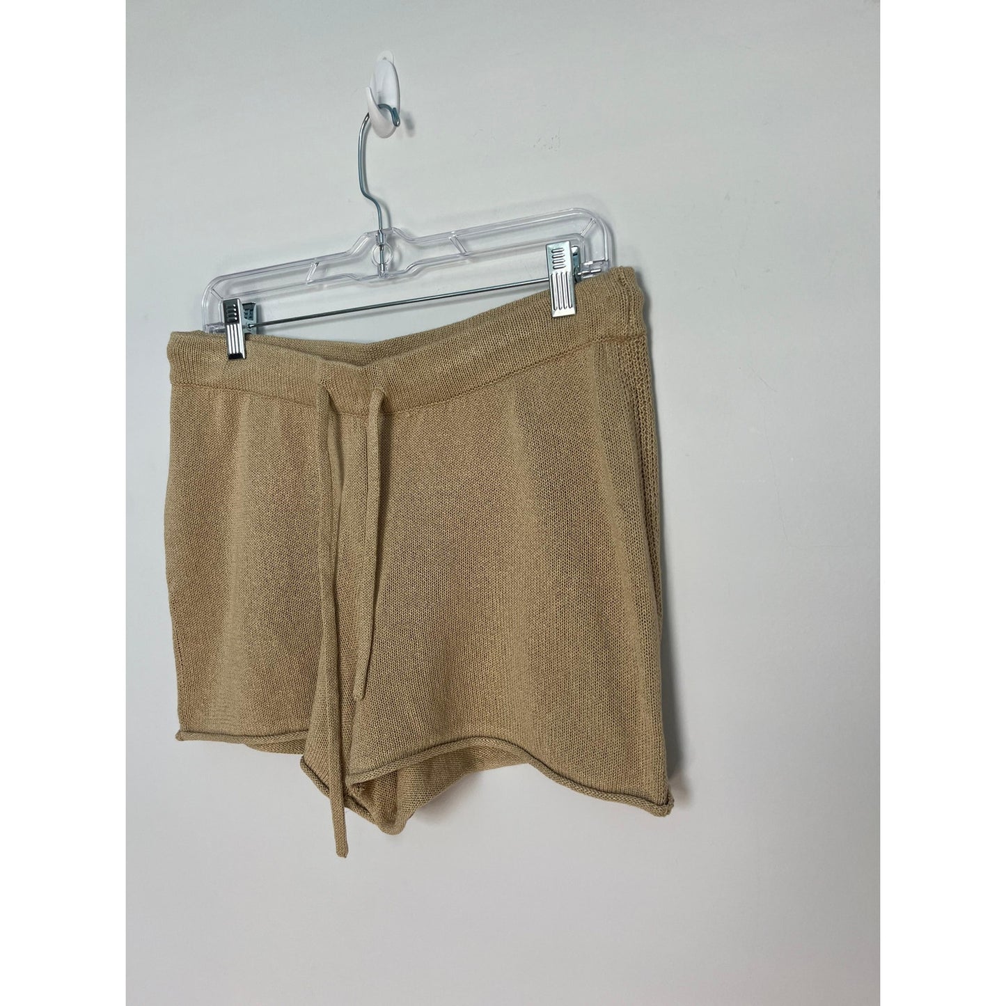 Monrow Knit Lounge Shorts Women L Tan Drawstring Waist Casual Comfy