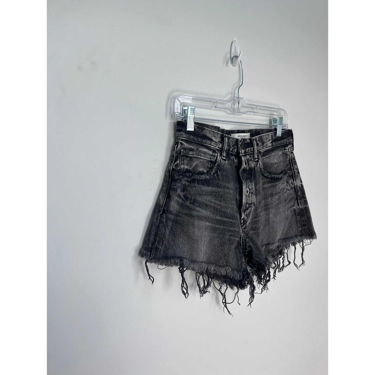 MOUSSY Vintage Denim Shorts Women 25 Black Distressed Raw Hem High Rise