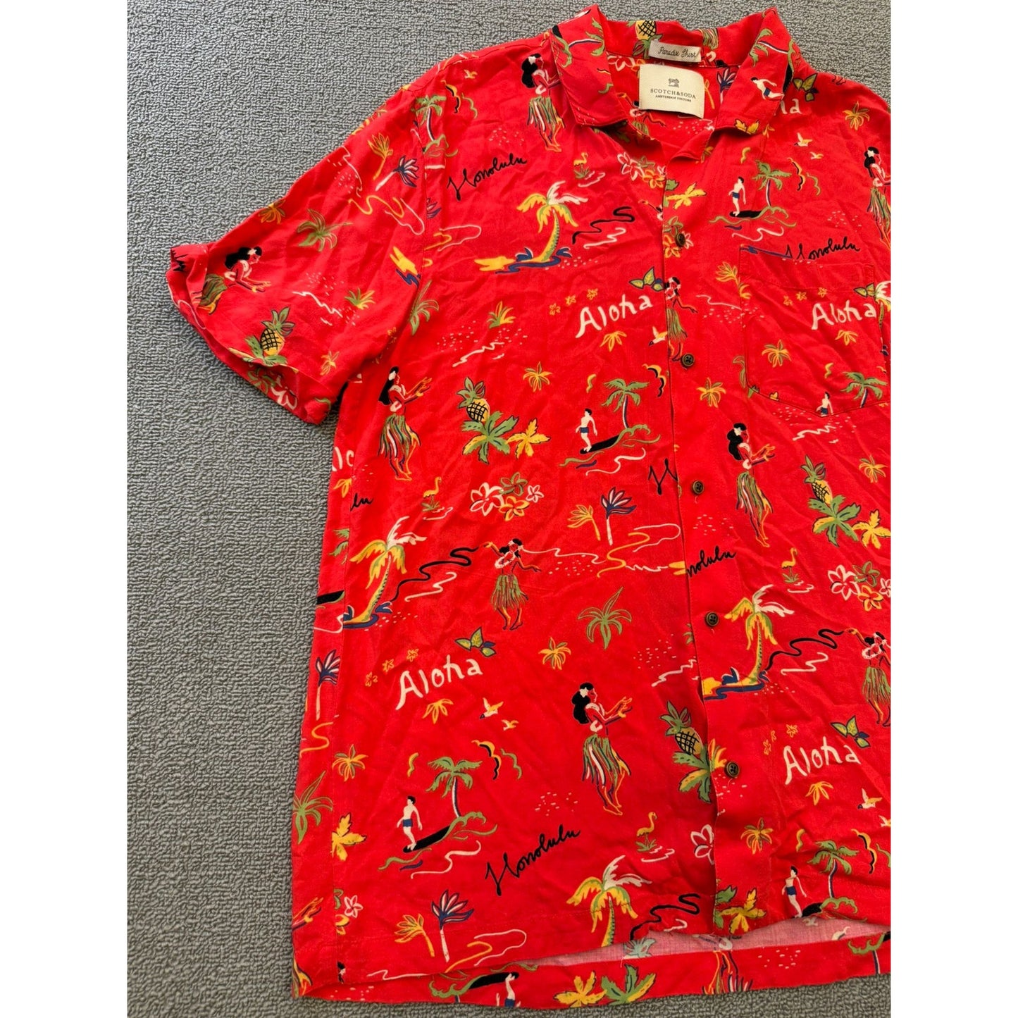 Scotch & Soda Men's Large Red Aloha Shirt Hawaiian Island Getaway
