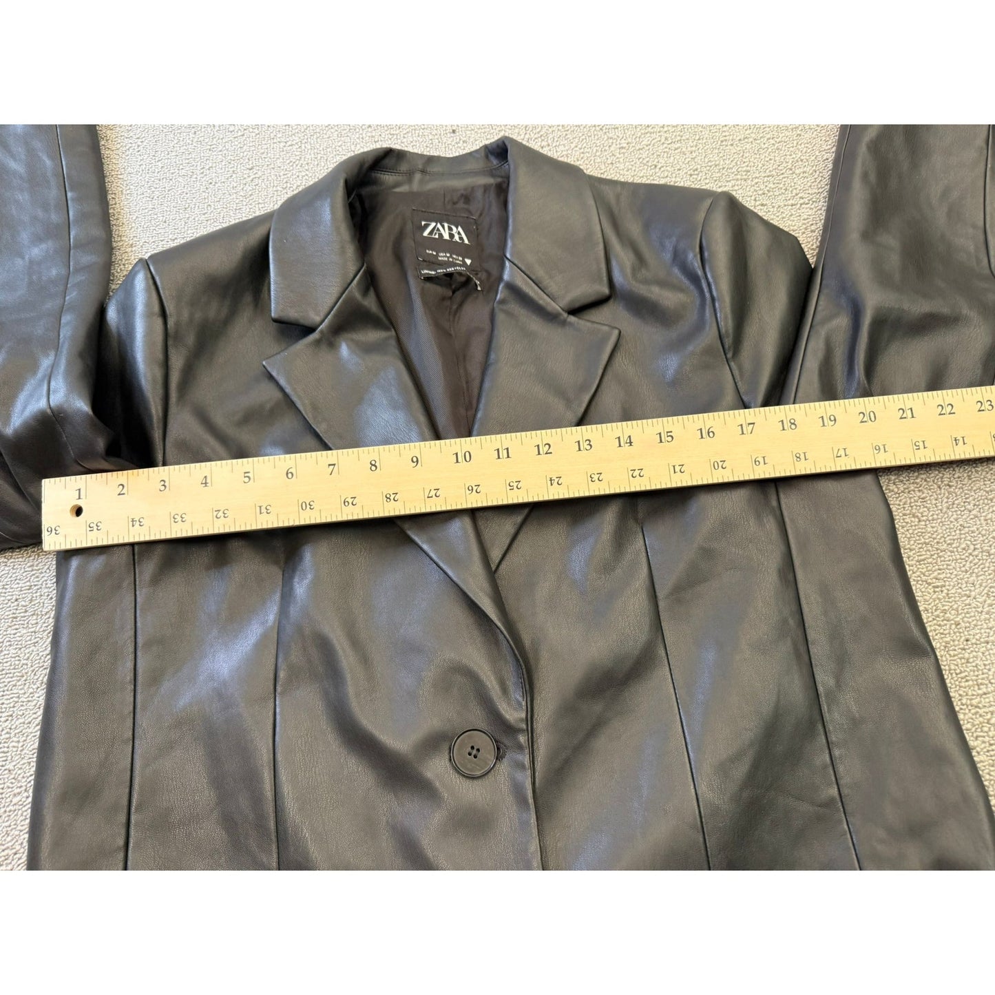 ZARA Women's Medium Black Faux Leather Blazer Double Button