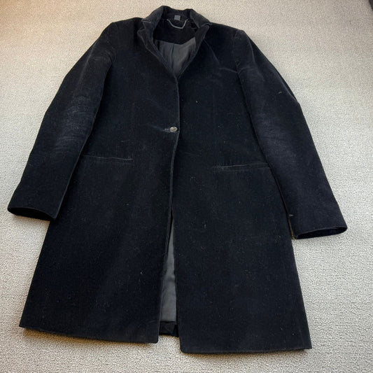 AllSaints Size 8 Black Leni Velvet Coat Button Up Long Cotton