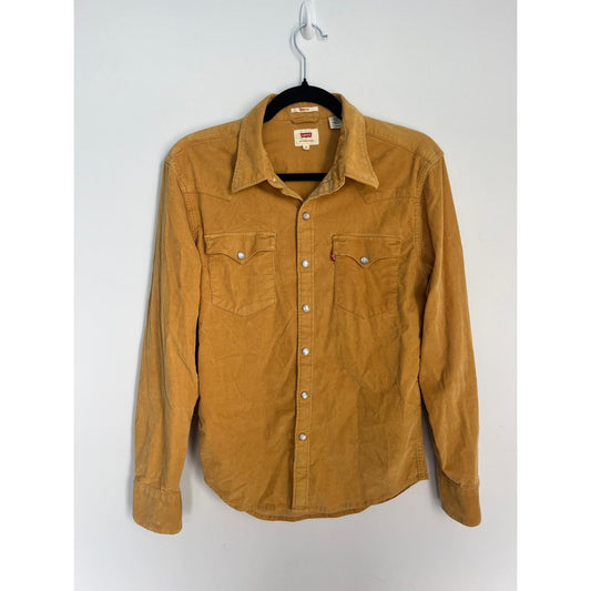 Levis Corduroy Button Shirt Women Small Tan Stretch Long Sleeve Western