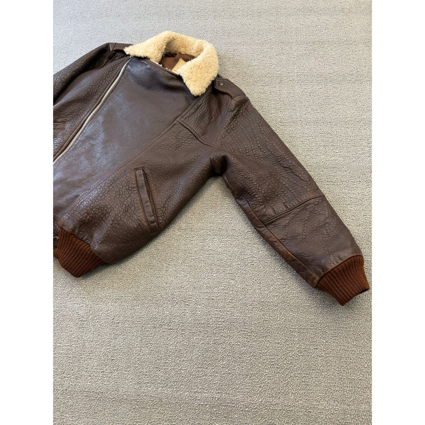 Jacqueline C Paris Leather Bomber Jacket W 36 Shearling Collar Vintage Aviator