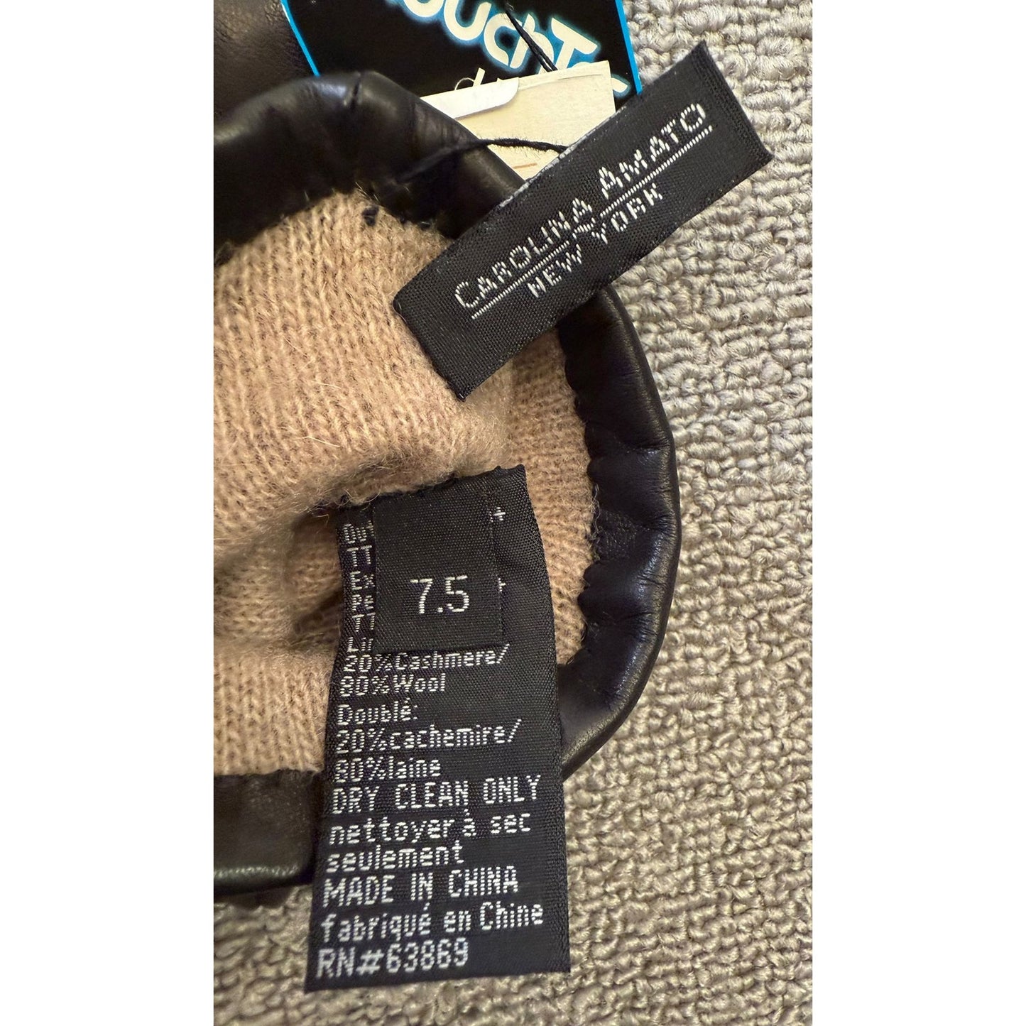 Carolina Amato Women's Size 7.5 Black Studded Lambskin Cashmere Lined Gloves NWT
