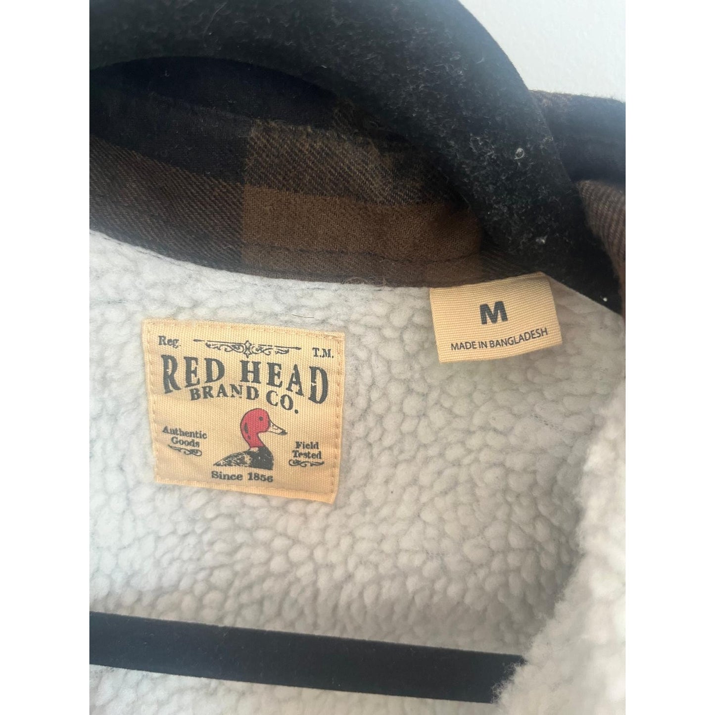 Red Head Shirt Jacket Men M Brown Black Buffalo Plaid Sherpa Lined Flannel