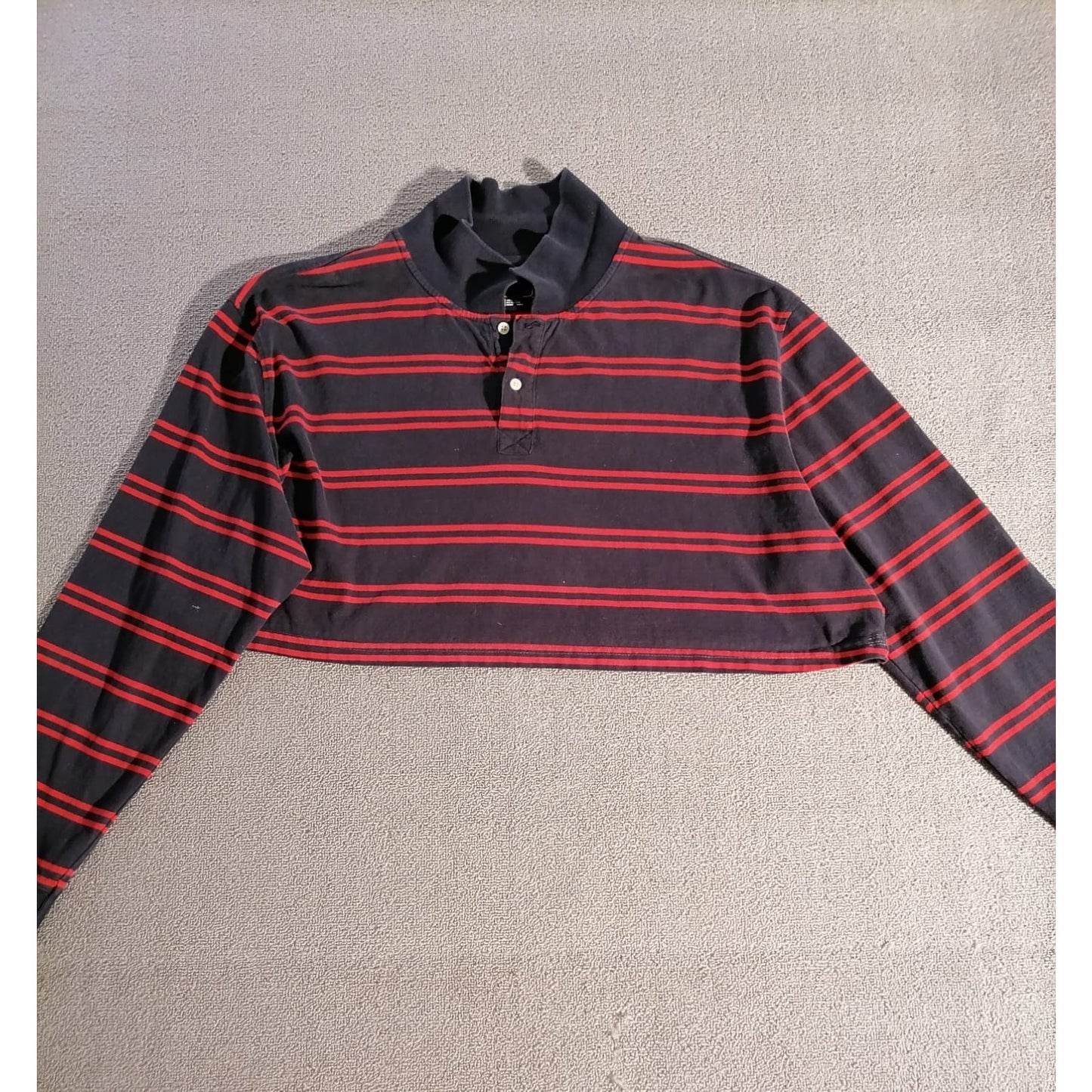 The Foundry Supply Co. XL T Male Navy Red Striped Cropped Long Sleeve Polo Top