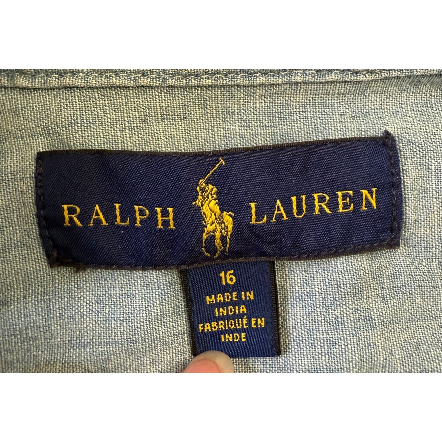 Ralph Lauren Men's 16 Blue Button-Down Chambray Shirt