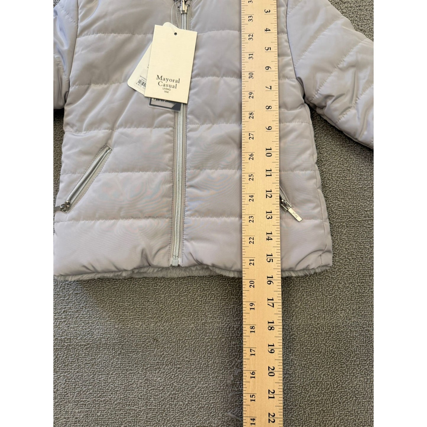 Mayoral Casual Girl Kids Size 2 Reversible Faux Fur Puffer Jacket Grey Pearl