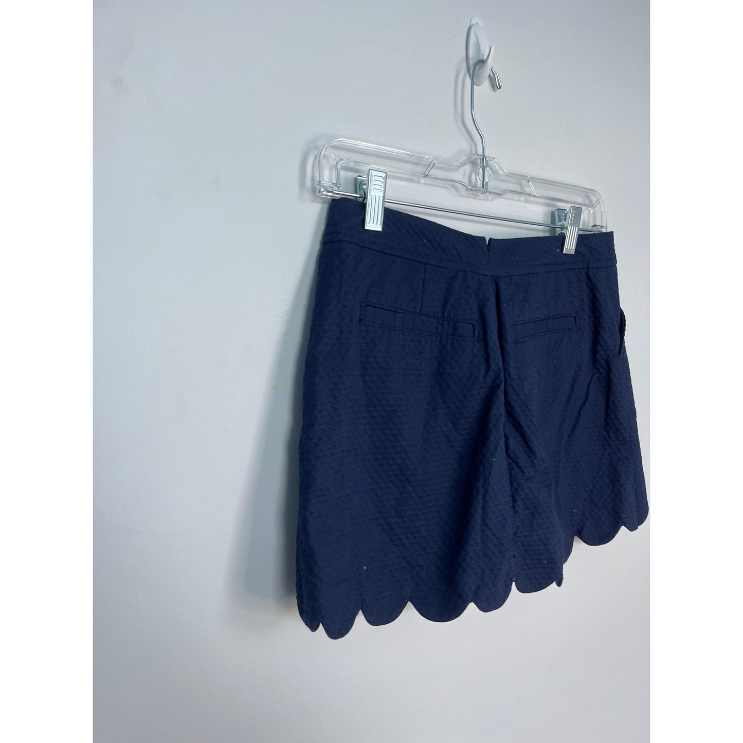 Lilly Pulitzer Scallop Hem Mini Skirt Women 0 Navy Blue Textured Cotton Blend