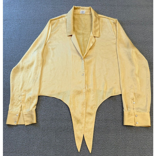 WILFRED Women's XL Yellow Tie-Front Satin Blouse with Long Sleeves and Button-Up Top