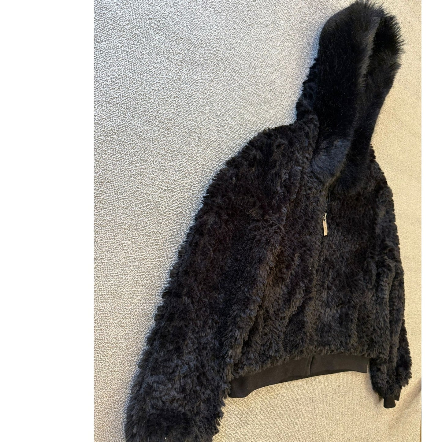 Belle Fare Women's L Large Black Faux Fur Hooded Zip Up Jacket Coat