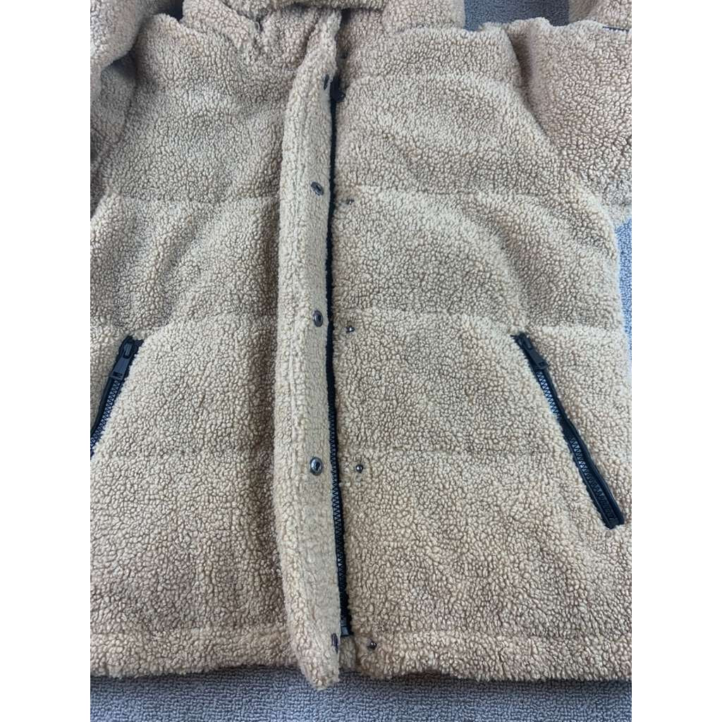 Sanctuary Sherpa Hooded Puffer Jacket Size M Teddy Bear Coat Faux Fur Tan