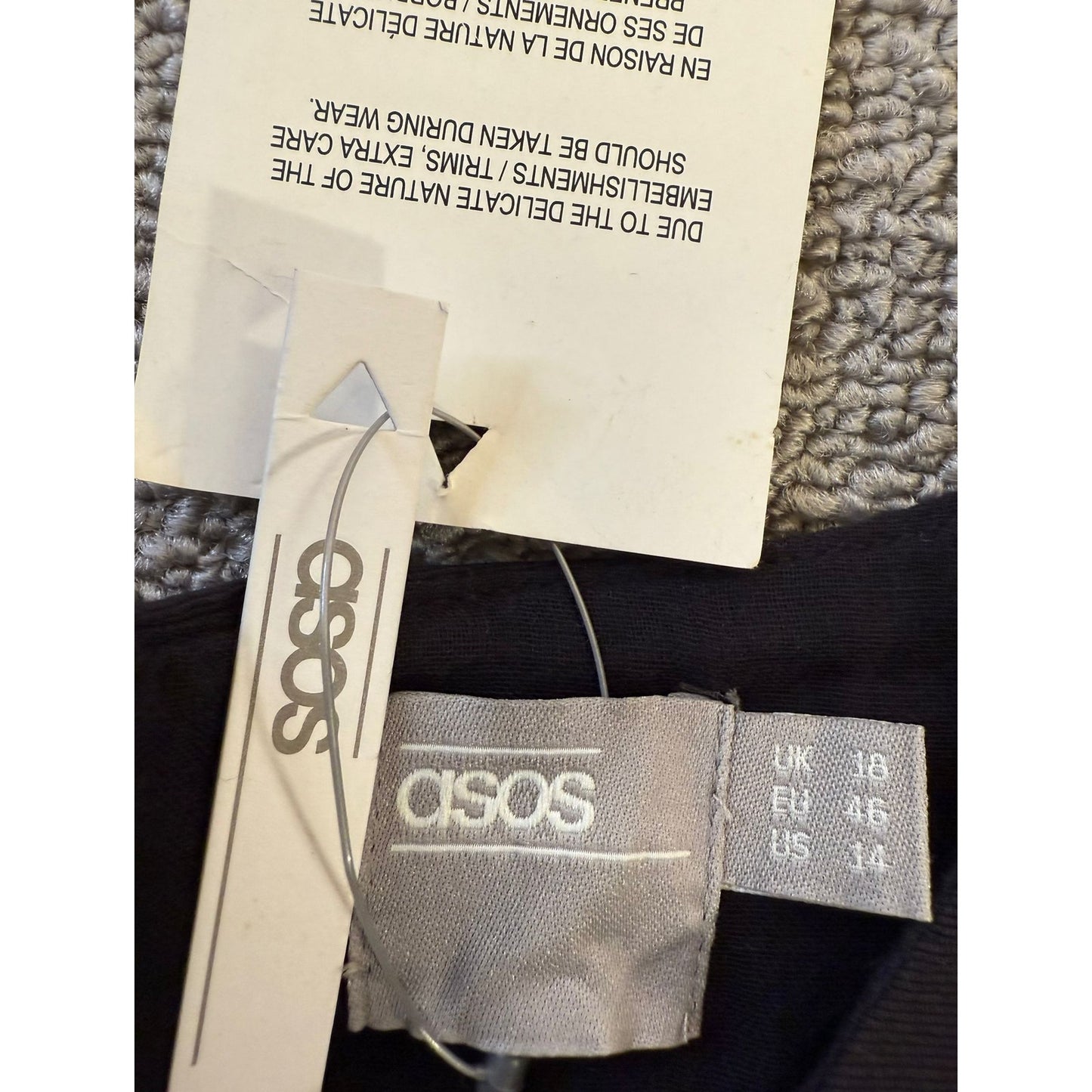 ASOS US 14 Womens Black Beaded Short Sleeve Shift Dress