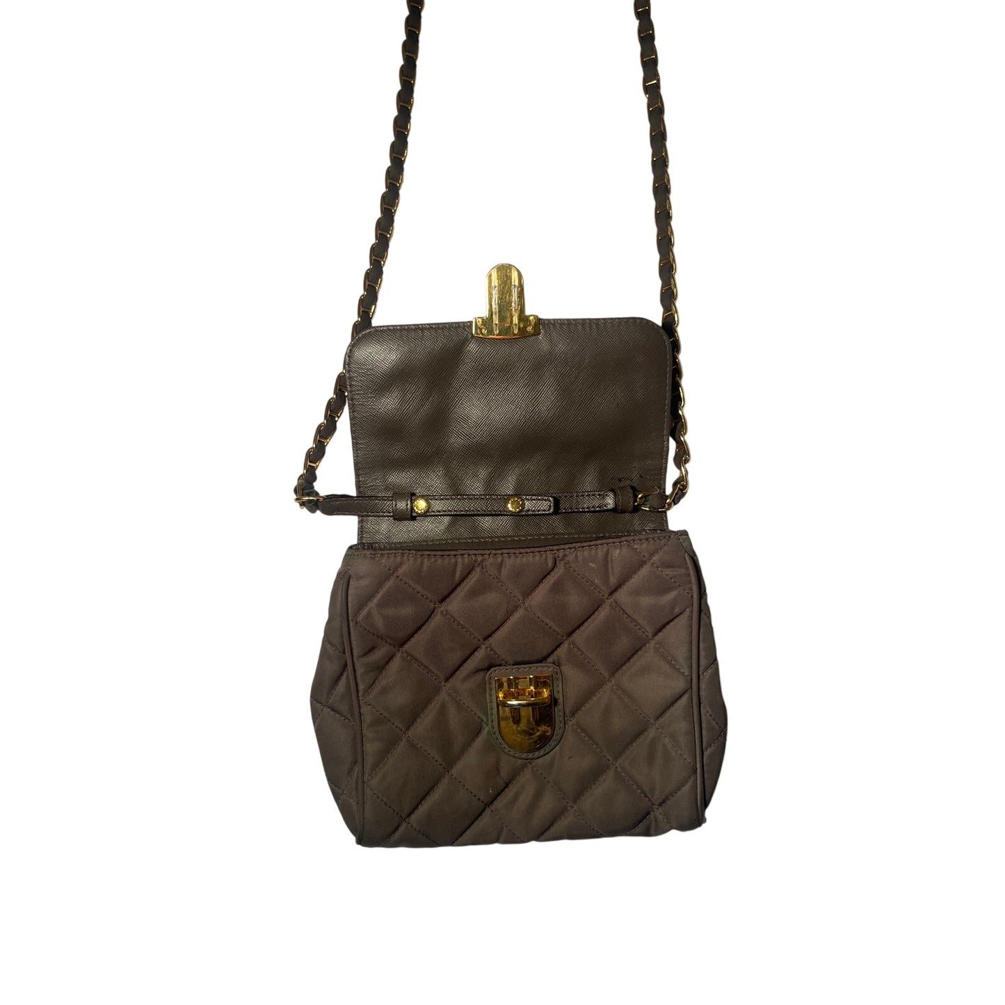 Prada Olive Green Quilted Nylon Pushlock Crossbody Bag