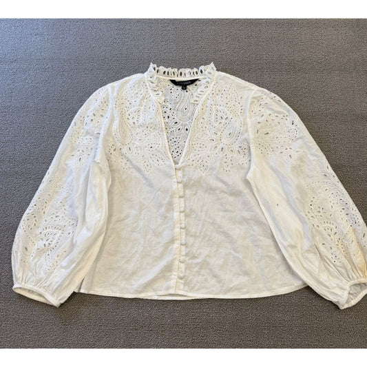 INTERMIX Women's L Large White Eyelet Embroidery Blouse Top