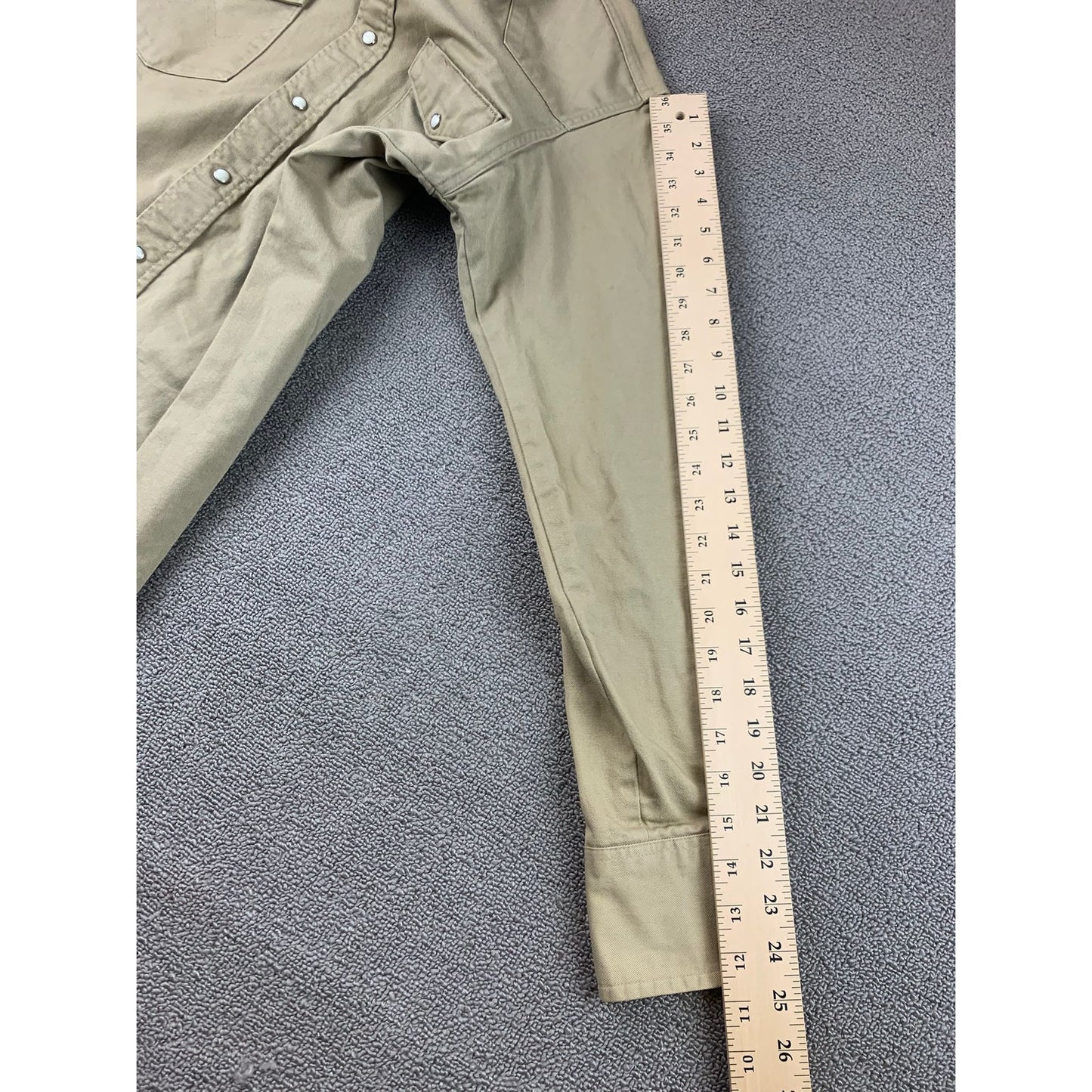 Wrangler Western Snap Shirt Mens 15 34 Khaki Beige Pearl Long Sleeve Regular Fit