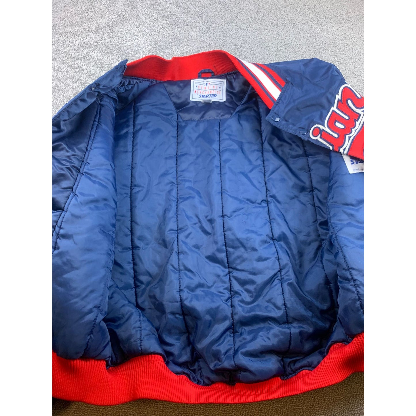 Genuine Men's Large Vintage Fit Navy Blue Red Indians Varsity Jacket Baseball