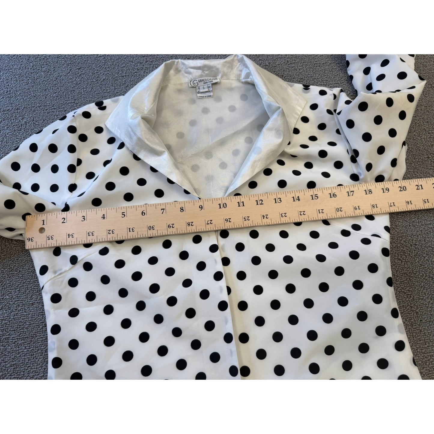 GRACE CHUANG Women's Small Polka Dot Duster Jacket Coat S White Black