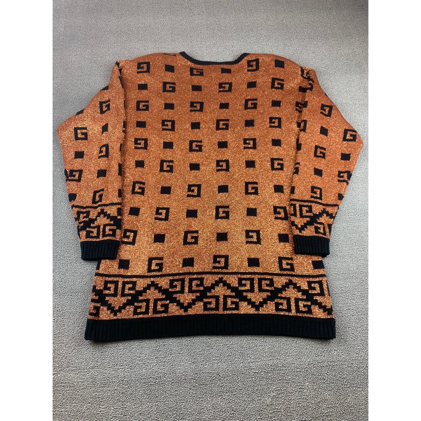 Gantos Women Small Black Orange Metallic Geometric Sweater
