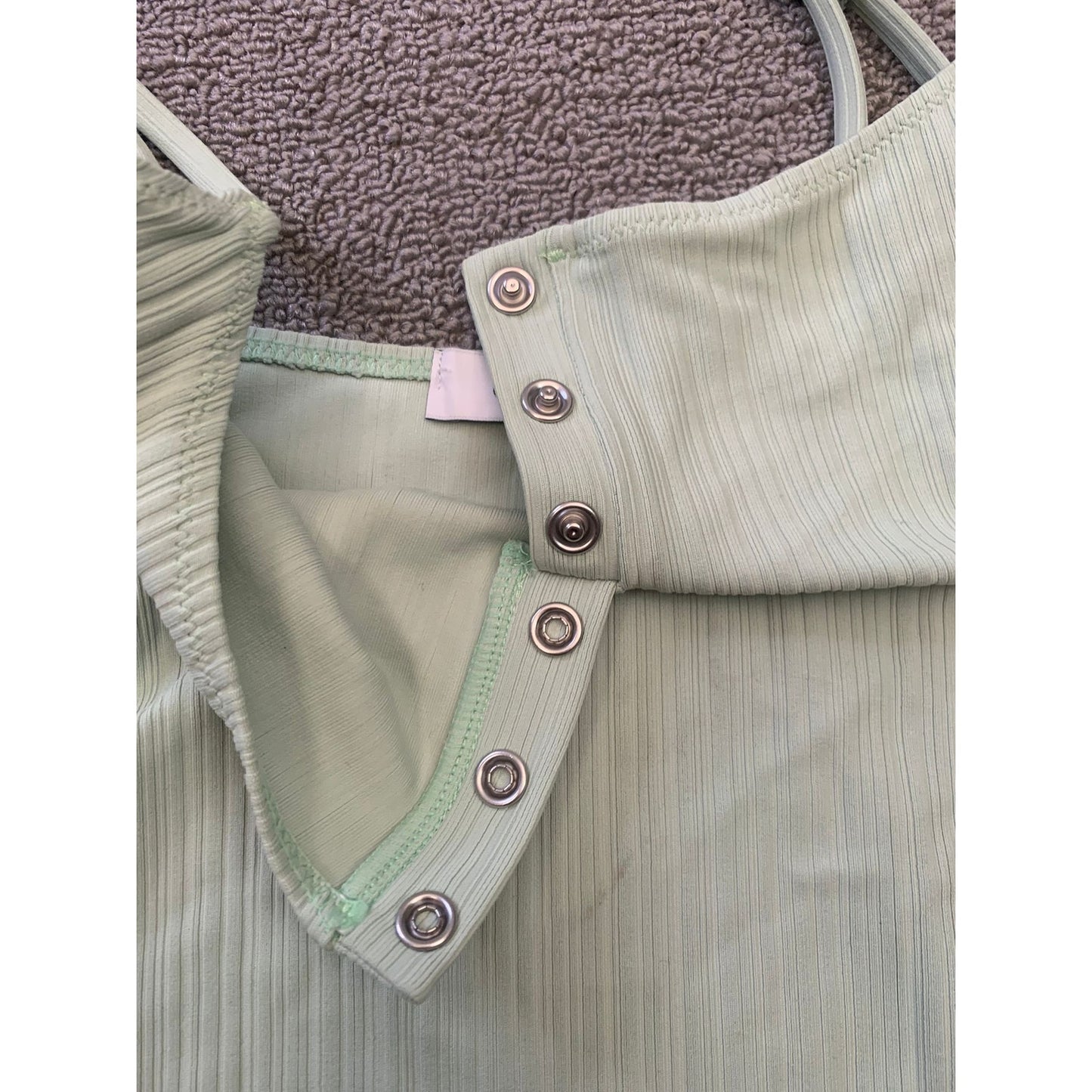 Onia Women Small Ribbed Green Bodysuit Light Weight Minimalist