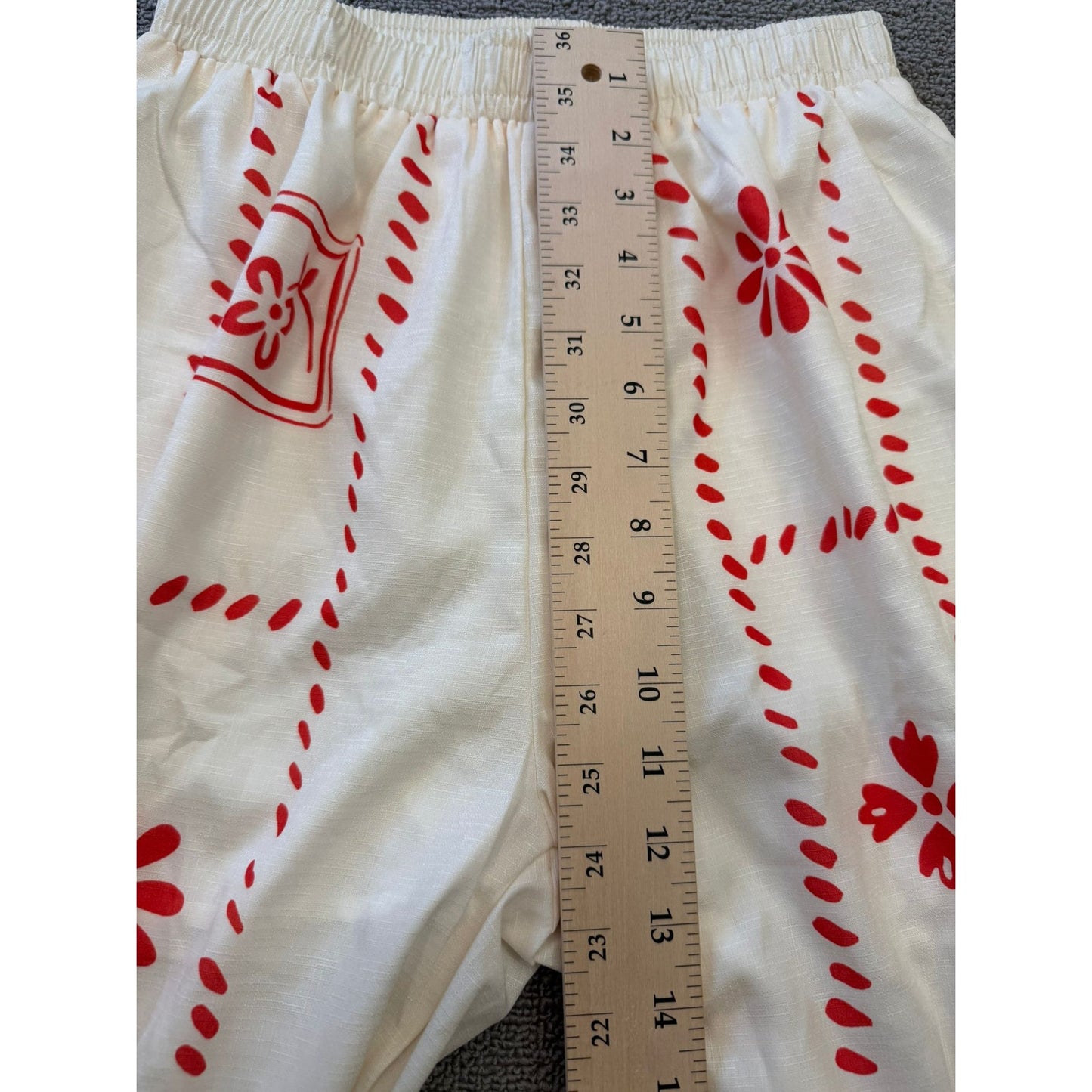 White Red Patterned Co Ord Set Womens Small Vest Wide Leg Pants Polyester