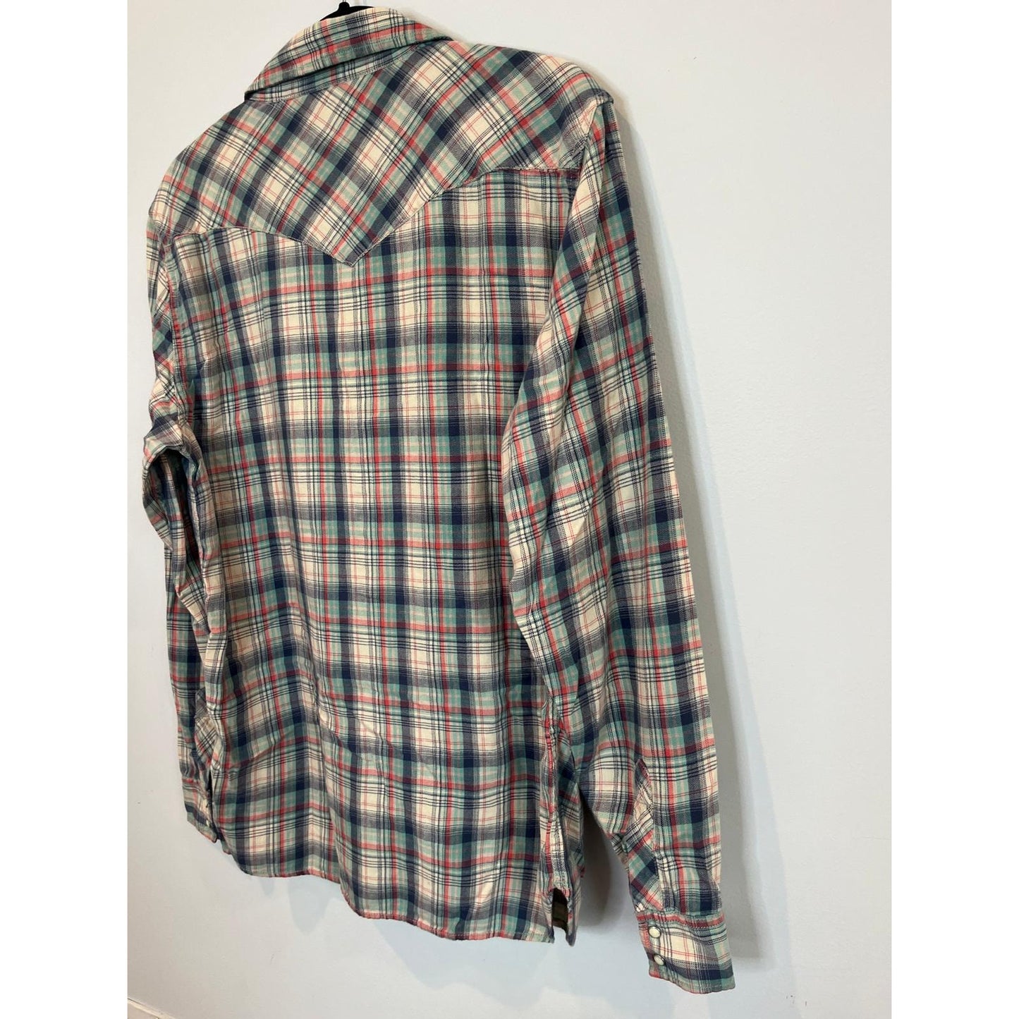 Levi's Plaid Western Shirt Men M Red Green Pearl Snap Vintage Style