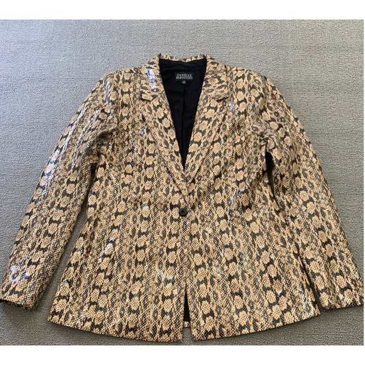 Danielle Bernstein Women's M Snake Print Tan Brown Black Blazer Faux Snake Skin