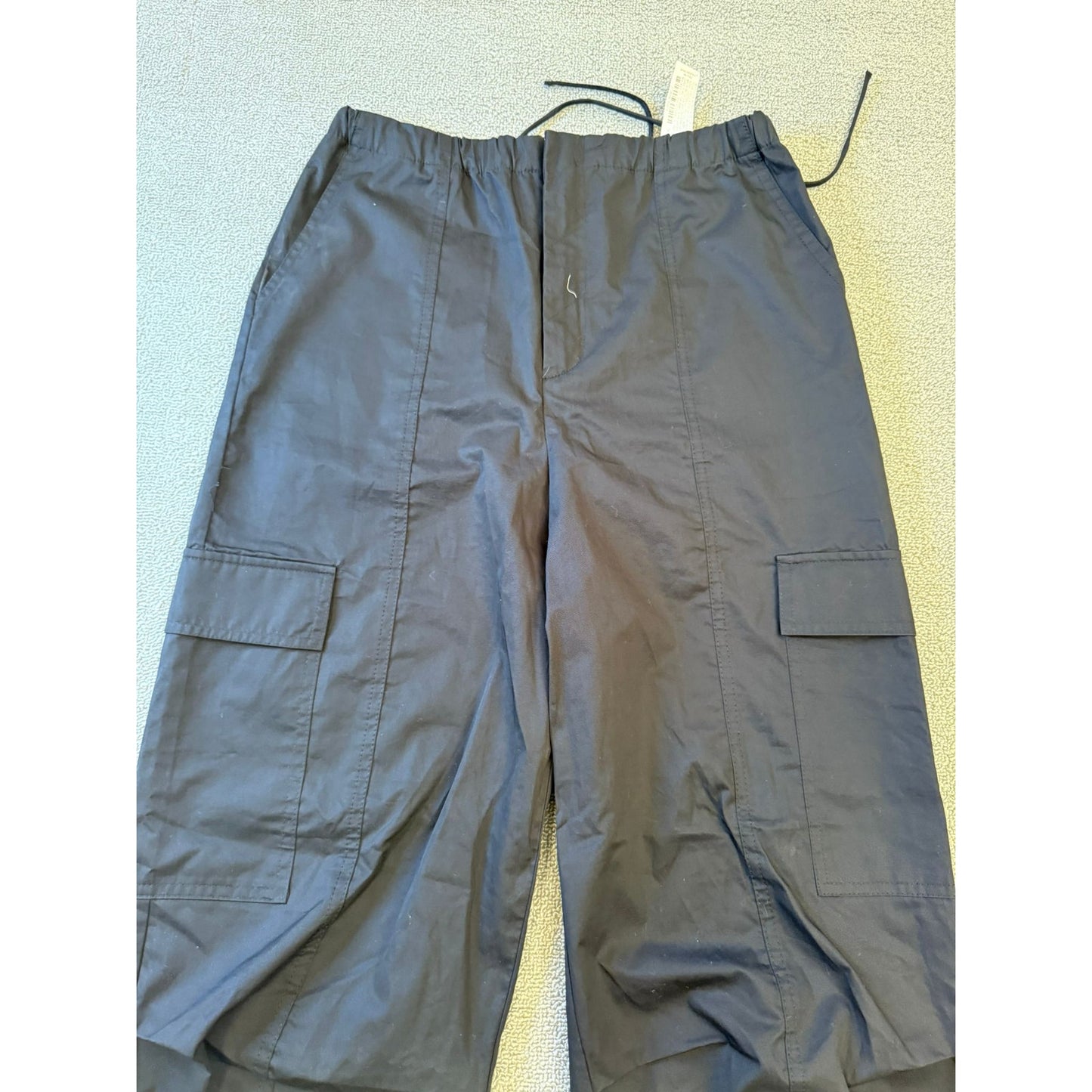 ZARA Women's Parachute Cargo Pants XS Black Wide Leg Drawstring Streetwear