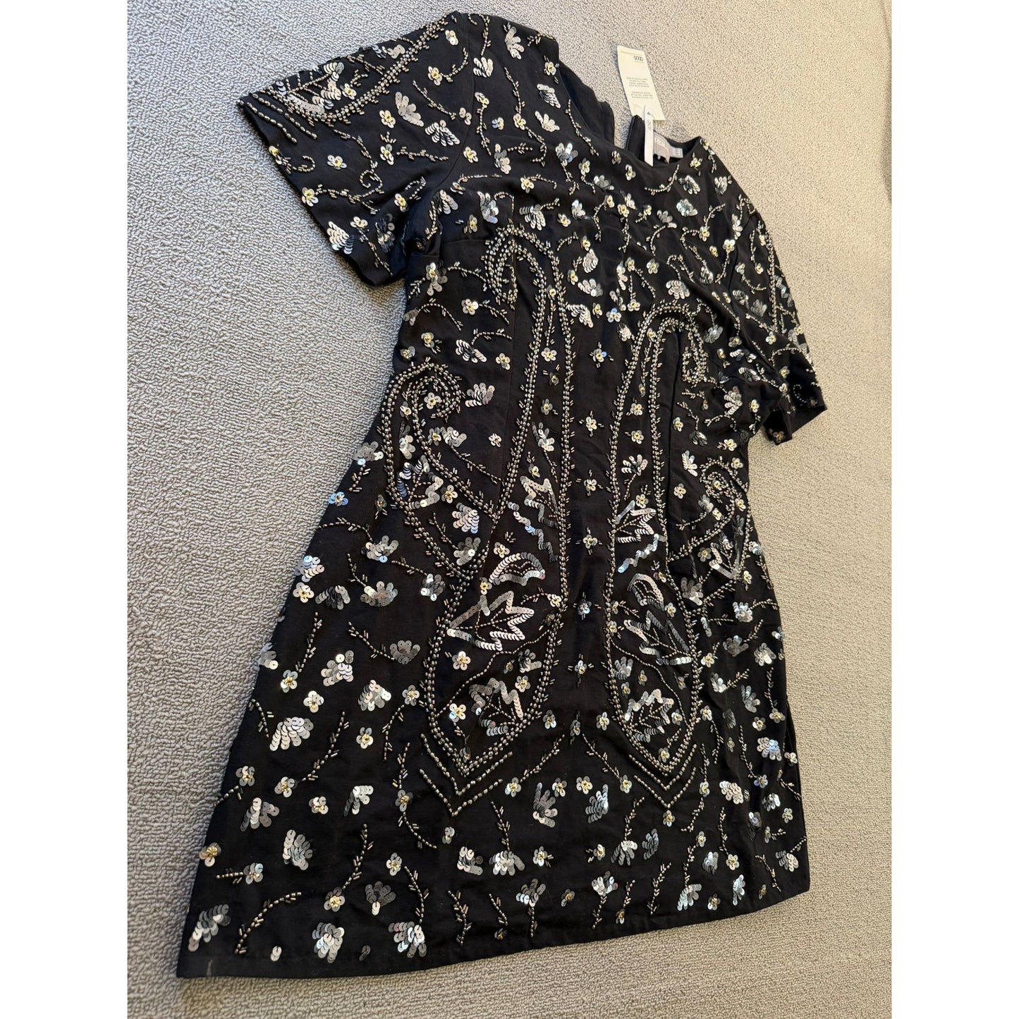 ASOS US 14 Womens Black Beaded Short Sleeve Shift Dress