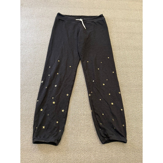 Monrow Women's XS Black Joggers Gold Star Print Sweat Pants