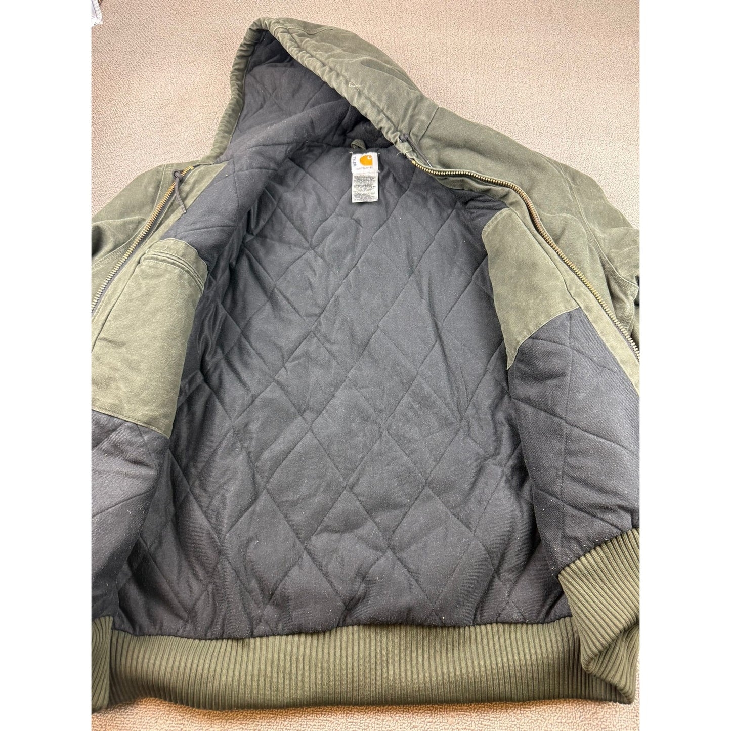 Carhartt Vinatge Men's Size XL Tall Green Full-Zip Bomber Work Wear Jacket