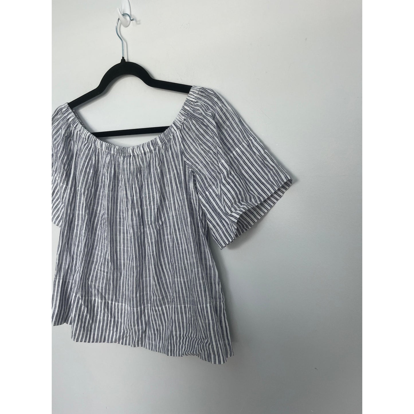 AG Adriano Goldschmied Striped Linen Blouse Women M Off Shoulder Summer Top