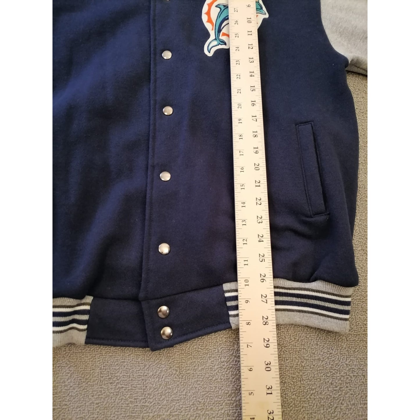Vintage Majestic Male L Miami Dolphins Blue Gray Varsity Jacket NFL Fan Apparel