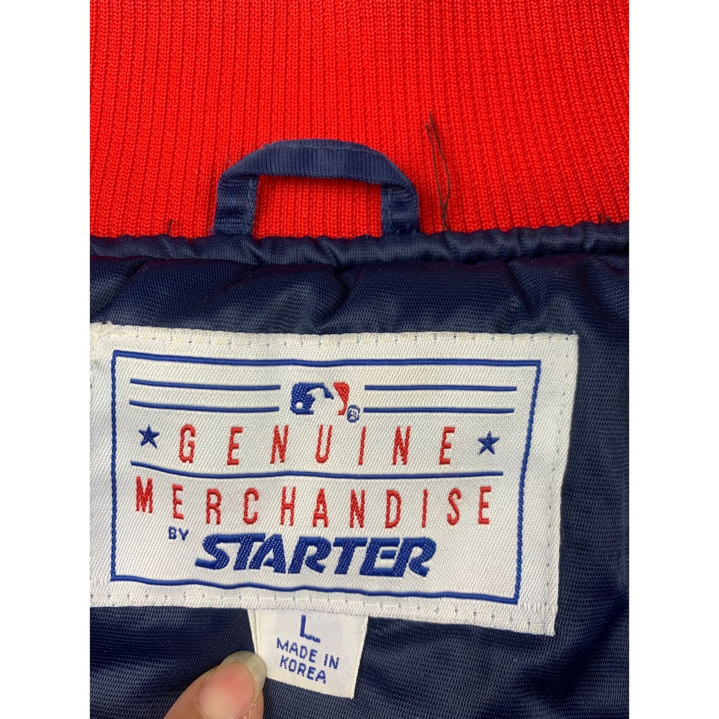 Genuine Men's Large Vintage Fit Navy Blue Red Indians Varsity Jacket Baseball