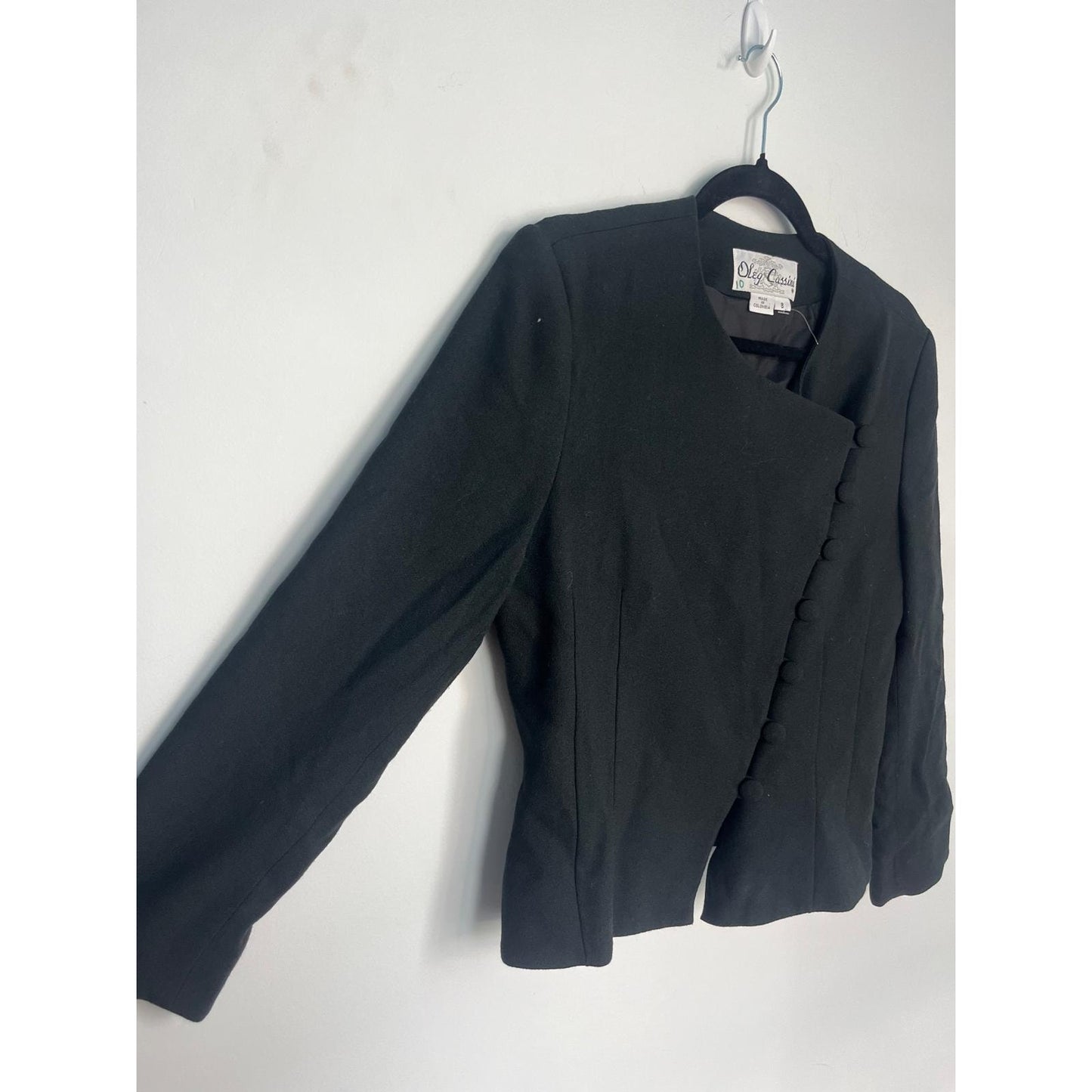 Oleg Cassini Blazer Jacket Women 8 Black Asymmetrical Button Front