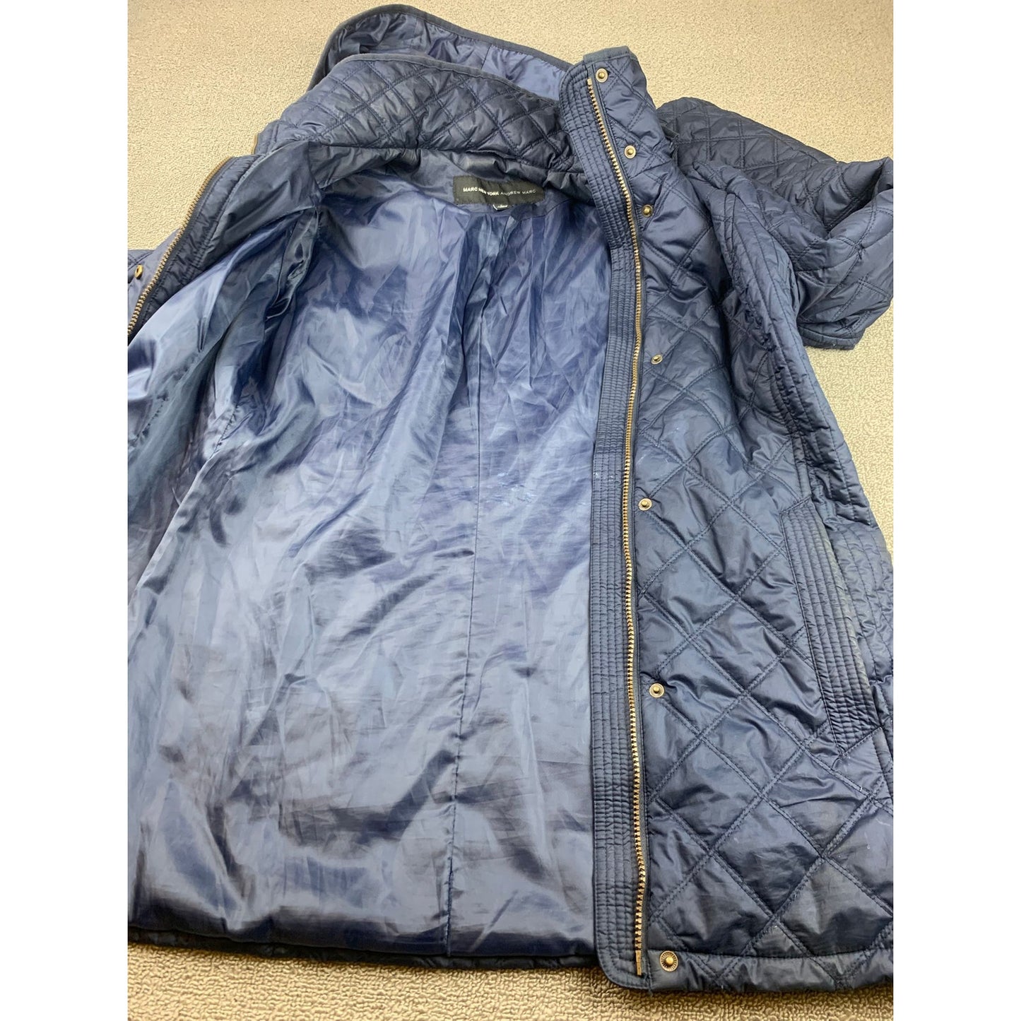 Andrew Marc New York Womens Large Blue Down Quilted Puffer Coat