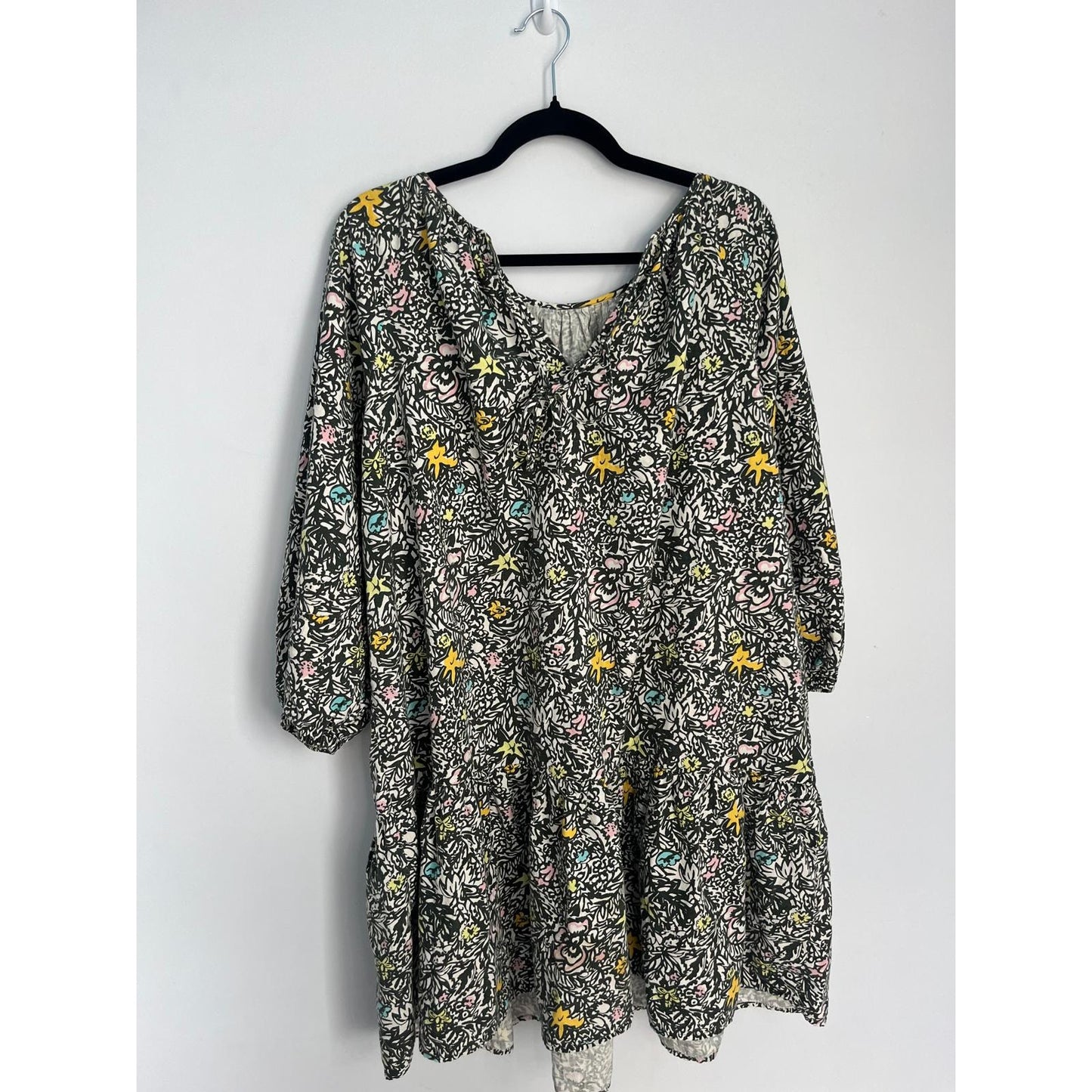 Levis Floral Peasant Dress Women M Black Multicolor Puff Sleeve Boho
