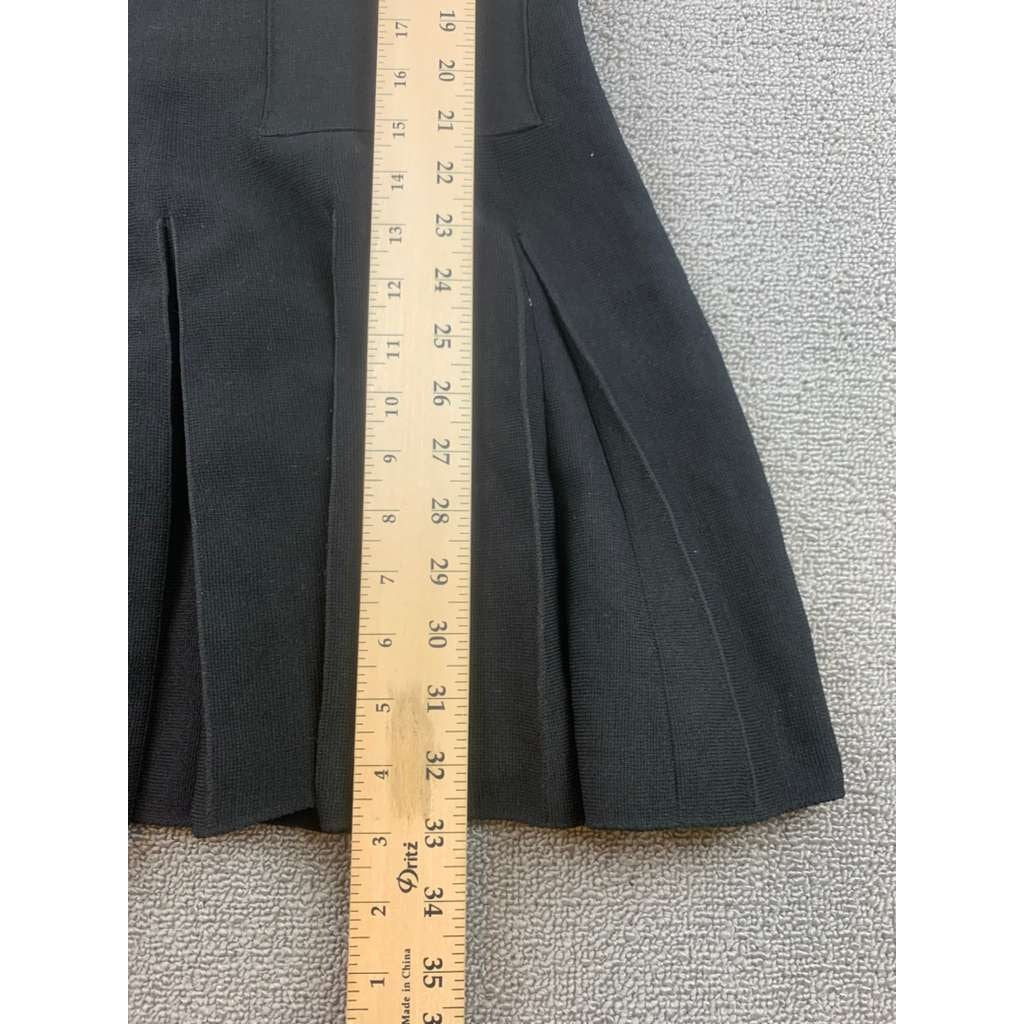 Zara Women XS Black Short Knit Pleated Dress Contrast Trim Pockets Gold Buttons