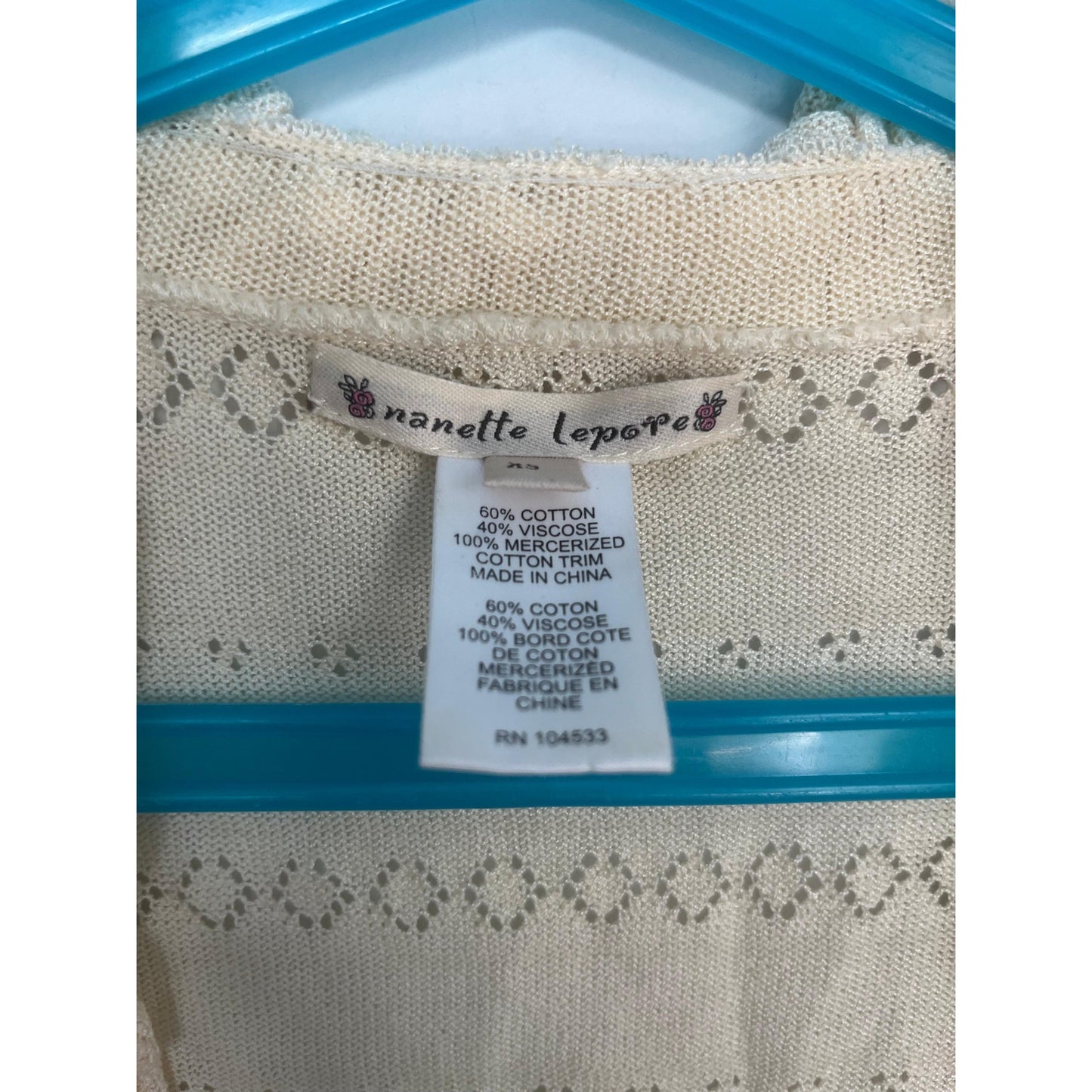 Nanette Lepore Ruffle Knit Shrug Cardigan Women XS Cream Eyelet Cropped Boho