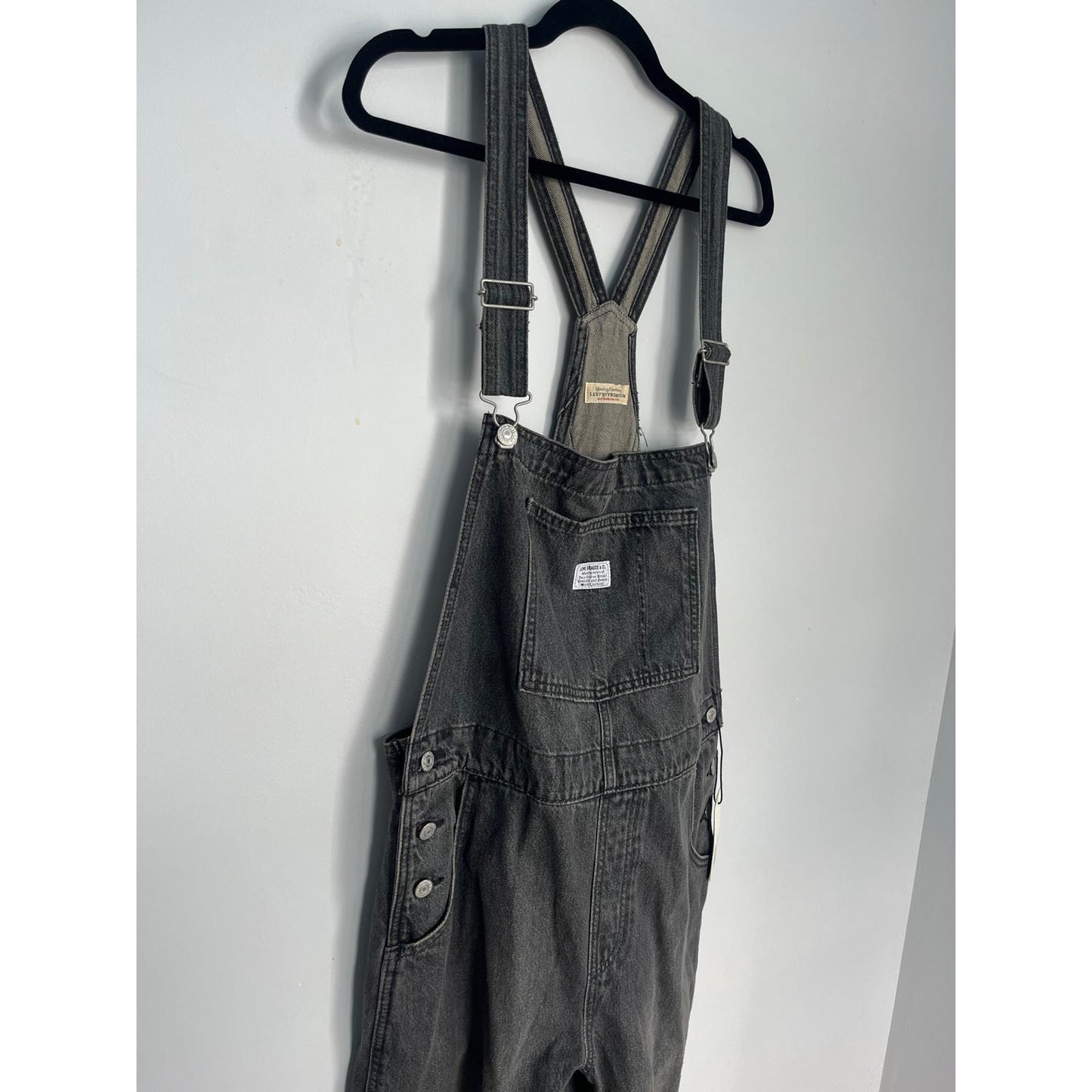 Levis Premium Overalls Men Large Black Denim Adjustable Straps Workwear NWT