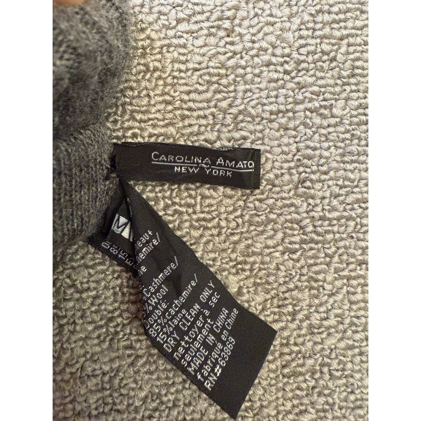 Carolina Amato Women's S/M Gray Cashmere Blend Knit Mittens Leather NWT