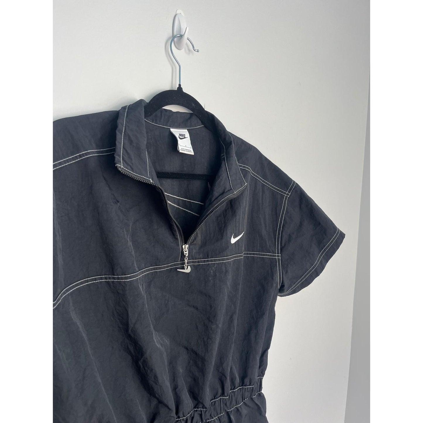 Nike Quarter Zip Mini Dress Women L Black Athletic Dress With Contrast Stitching